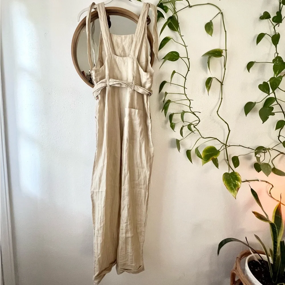 Free People Beige Linen Tie-Back Jumpsuit - Picture 4 of 6